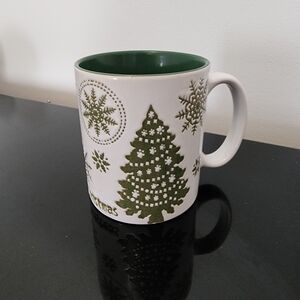 Festive Moss Green & White Christmas Tree Mug - 3 3/4" Tall